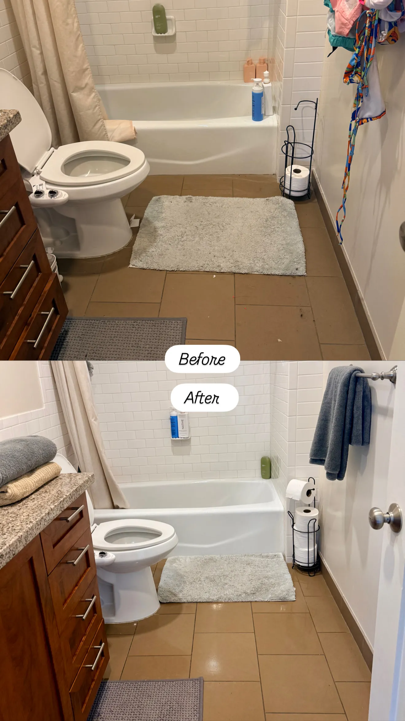 Bathroom before and after cleaning