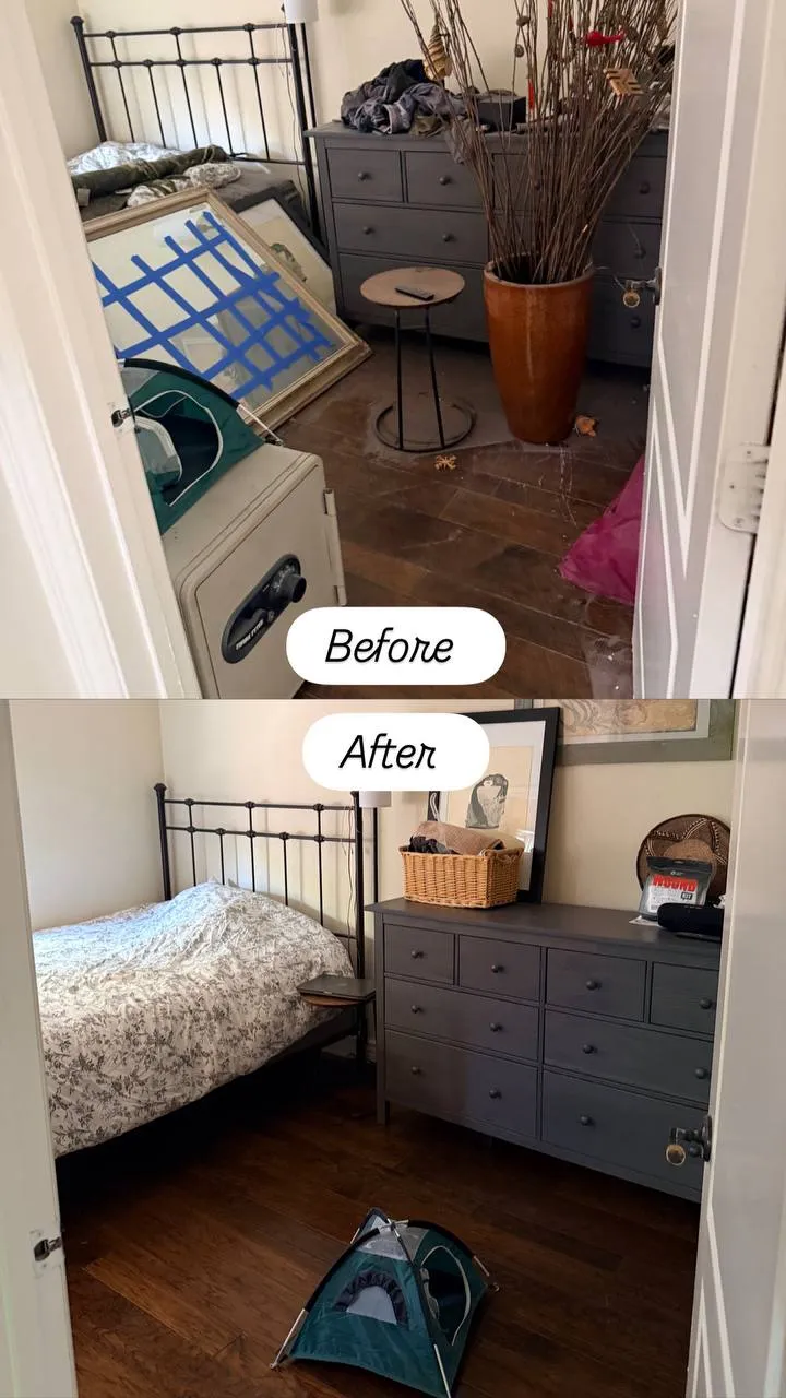 Bedroom before and after cleaning