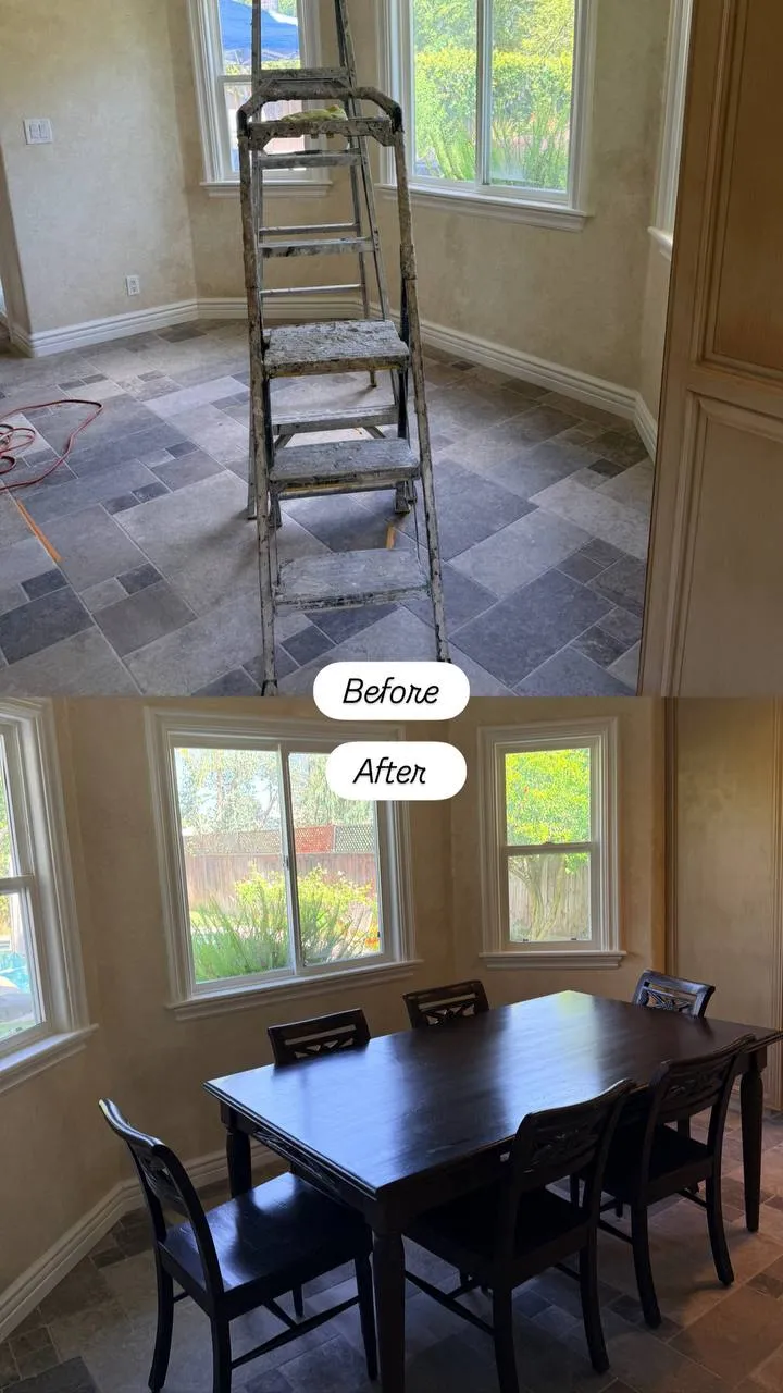Dining room with chandelier before and after cleaning