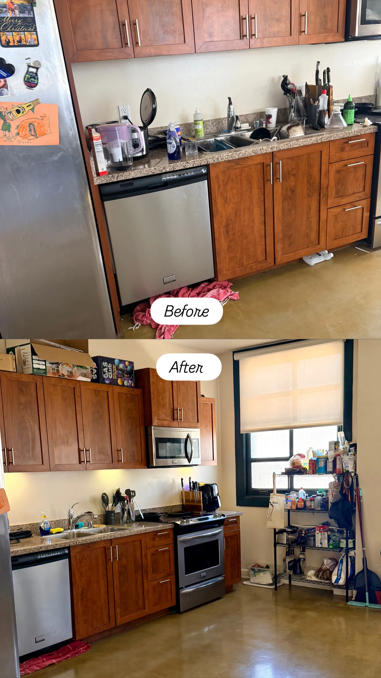 Kitchen before and after cleaning