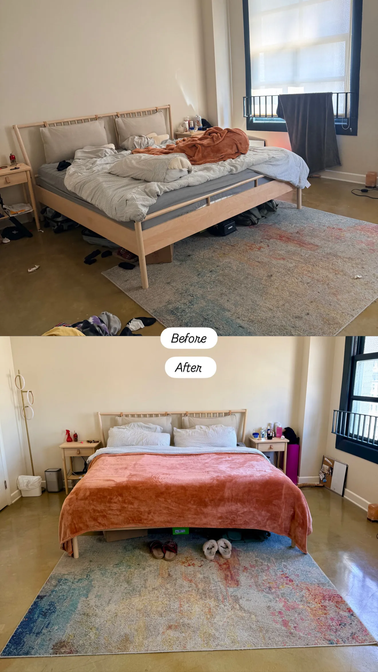 Living room before and after cleaning