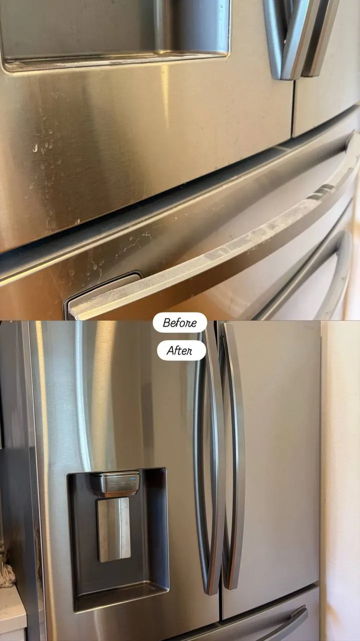 Refrigerator exterior before and after cleaning