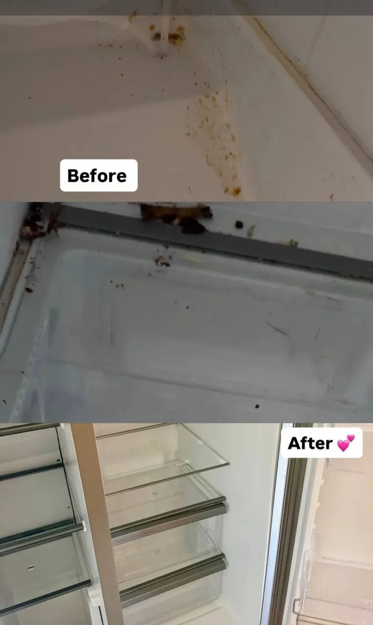 Refrigerator shelves before and after cleaning